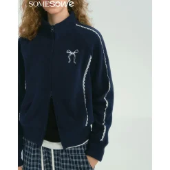 SomeSowe Lace Patchwork Fleece Jacket Navy Blue