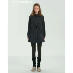 SomeSowe Lace Patchwork Fleece Jacket Dark Gray