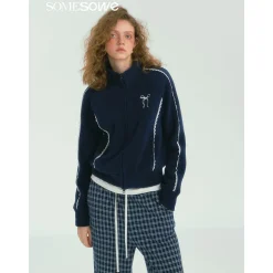 SomeSowe Lace Patchwork Fleece Jacket Navy Blue