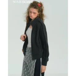 SomeSowe Lace Patchwork Fleece Jacket Dark Gray