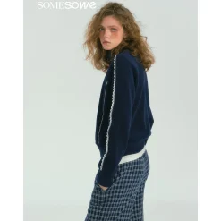SomeSowe Lace Patchwork Fleece Jacket Navy Blue