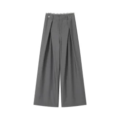 SomeSowe Lace Patchwork Pleated Suit Pants Gray
