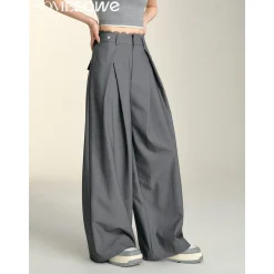 SomeSowe Lace Patchwork Pleated Suit Pants Gray