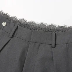SomeSowe Lace Patchwork Pleated Suit Pants Gray