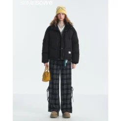 SomeSowe Lace Patchwork Reversible Down Jacket Black