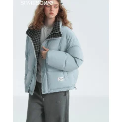 SomeSowe Lace Patchwork Reversible Down Jacket Blue