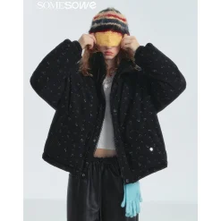 SomeSowe Lace Patchwork Reversible Down Jacket Black