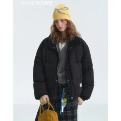 SomeSowe Lace Patchwork Reversible Down Jacket Black