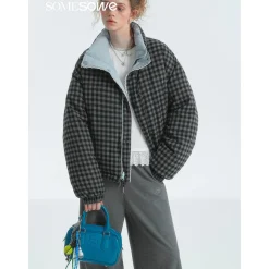 SomeSowe Lace Patchwork Reversible Down Jacket Blue