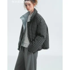 SomeSowe Lace Patchwork Reversible Down Jacket Blue