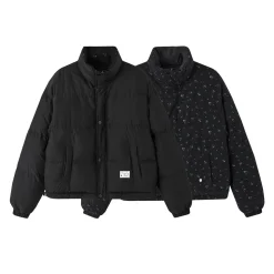 SomeSowe Lace Patchwork Reversible Down Jacket Black
