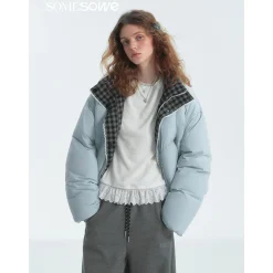 SomeSowe Lace Patchwork Reversible Down Jacket Blue