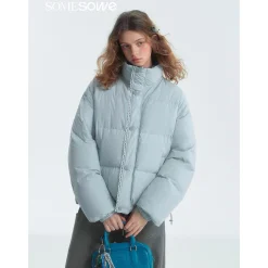 SomeSowe Lace Patchwork Reversible Down Jacket Blue