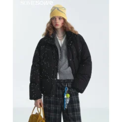 SomeSowe Lace Patchwork Reversible Down Jacket Black