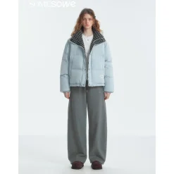 SomeSowe Lace Patchwork Reversible Down Jacket Blue