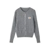 SomeSowe Lace Patchwork Twist Knit Cardigan Gray
