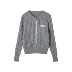 SomeSowe Lace Patchwork Twist Knit Cardigan Gray