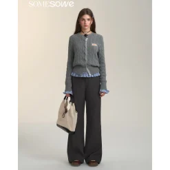 SomeSowe Lace Patchwork Twist Knit Cardigan Gray