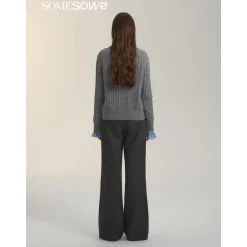 SomeSowe Lace Patchwork Twist Knit Cardigan Gray