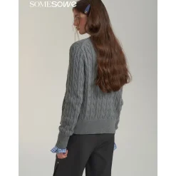 SomeSowe Lace Patchwork Twist Knit Cardigan Gray