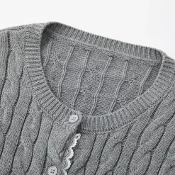 SomeSowe Lace Patchwork Twist Knit Cardigan Gray