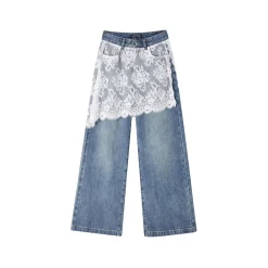 SomeSowe Lace Patchwork Wide-Leg Denim Pants