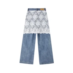 SomeSowe Lace Patchwork Wide-Leg Denim Pants