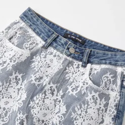 SomeSowe Lace Patchwork Wide-Leg Denim Pants