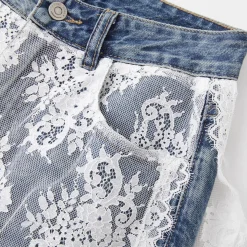 SomeSowe Lace Patchwork Wide-Leg Denim Pants