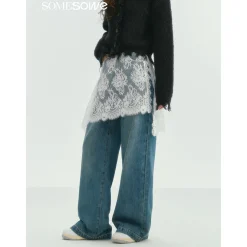 SomeSowe Lace Patchwork Wide-Leg Denim Pants