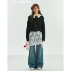 SomeSowe Lace Patchwork Wide-Leg Denim Pants