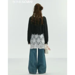 SomeSowe Lace Patchwork Wide-Leg Denim Pants