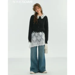 SomeSowe Lace Patchwork Wide-Leg Denim Pants