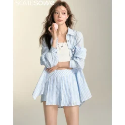 SomeSowe Lace Striped Pleated Skirt Shorts