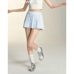 SomeSowe Lace Striped Pleated Skirt Shorts