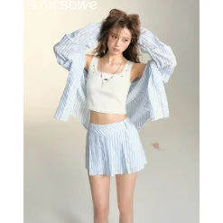 SomeSowe Lace Striped Pleated Skirt Shorts