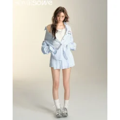 SomeSowe Lace Striped Pleated Skirt Shorts