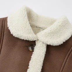 SomeSowe Lapel Leather Integrated Furry Short Jacket Brown