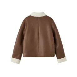 SomeSowe Lapel Leather Integrated Furry Short Jacket Brown