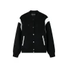 SomeSowe Leather Patchwork Woolen Jacket Black
