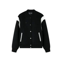 SomeSowe Leather Patchwork Woolen Jacket Black