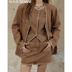 SomeSowe Logo Embroidery Washed Jacket Khaki