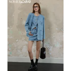 SomeSowe Logo Embroidery Washed Skirt Blue