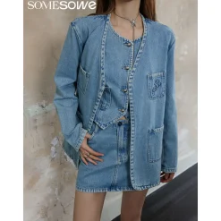 SomeSowe Logo Embroidery Washed Skirt Blue