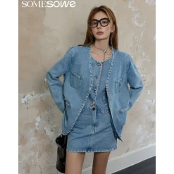 SomeSowe Logo Embroidery Washed Jacket Blue
