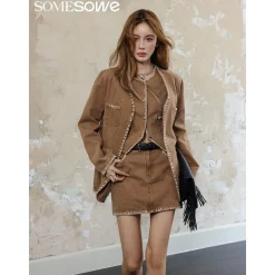 SomeSowe Logo Embroidery Washed Jacket Khaki