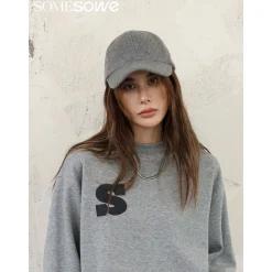 SomeSowe Logo Embroidery Woolen Cap Grey