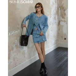 SomeSowe Logo Embroidery Washed Skirt Blue