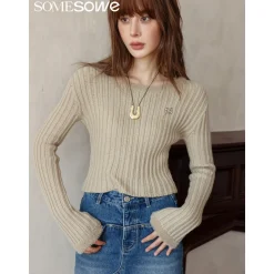 SomeSowe Metal Logo Striped Fleeced Cuff Top