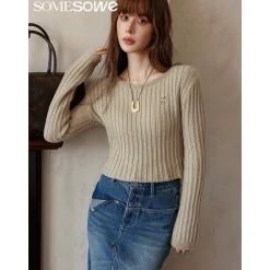 SomeSowe Metal Logo Striped Fleeced Cuff Top